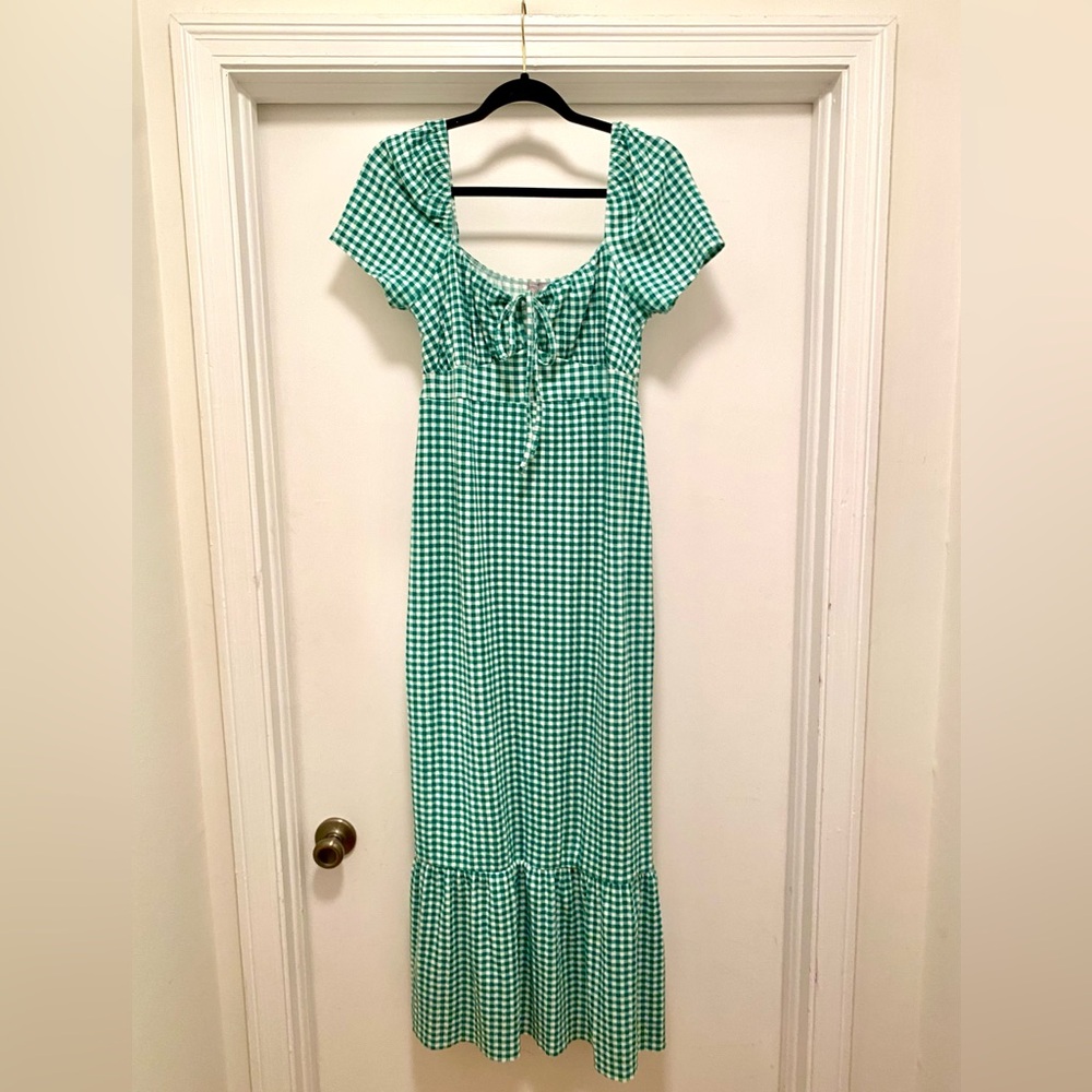 Asos gingham milkmaid midi dress women’s size 6 green cottage core trad wife